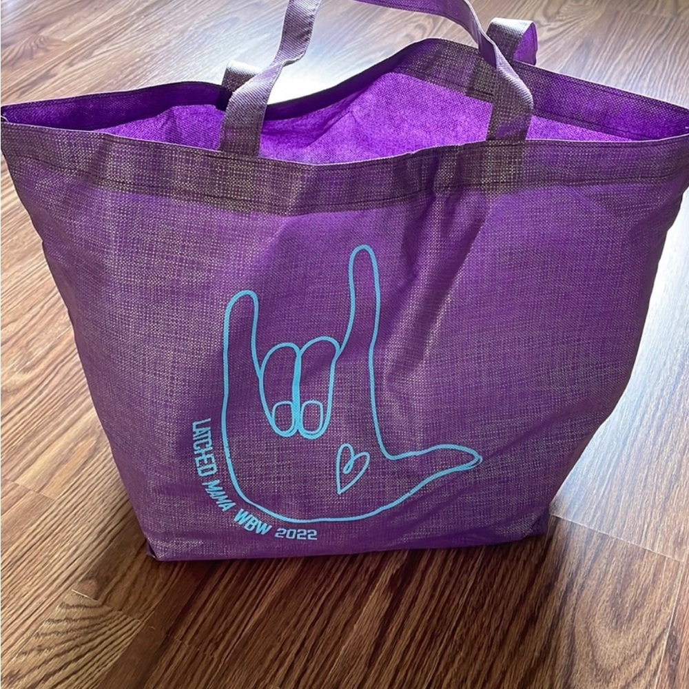 Latched Mama Tote Bag World Breastfeeding Week Purple ASL I Love You